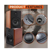 Pyle Home Theater Wooden Bookshelf Speakers