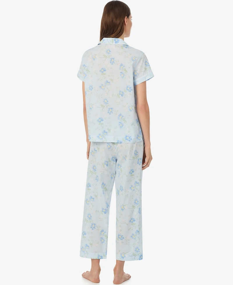 Lauren Ralph Petite Notch Collar Top and Cropped Pajama Pants, 2-Piece Set