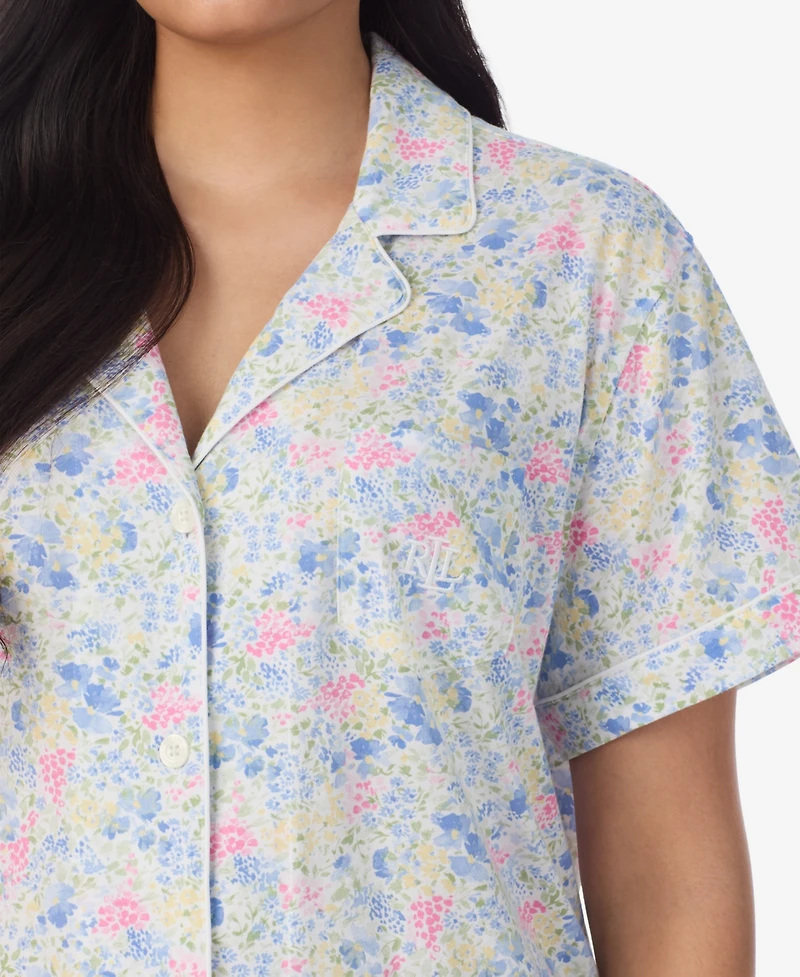Lauren Ralph Plus Notch Collar Top and Bermuda Pajama Shorts, 2-Piece Set