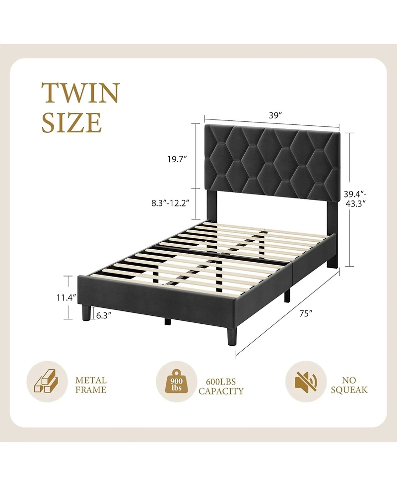 gaomon Twin Upholstered Bed Frame with Headboard, Platform Design with Wood Slats