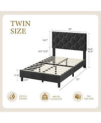 gaomon Twin Upholstered Bed Frame with Headboard, Platform Design with Wood Slats