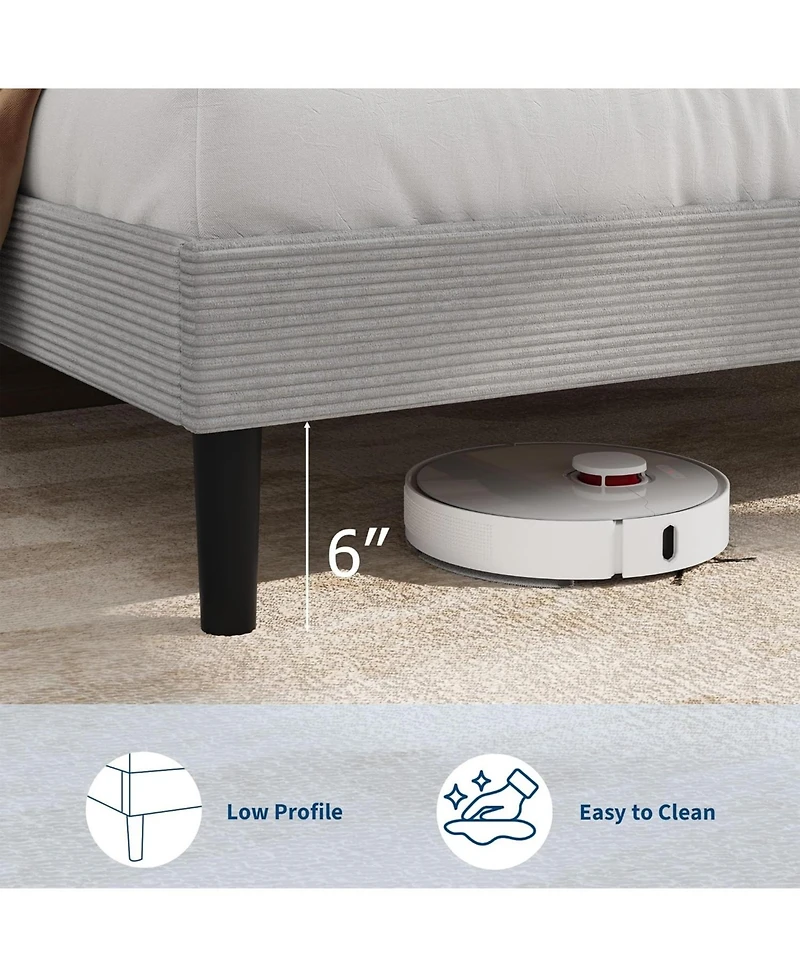 gaomon Queen Corduroy Upholstered Usb Charging Station Storage Headboard Platform Bed Frame