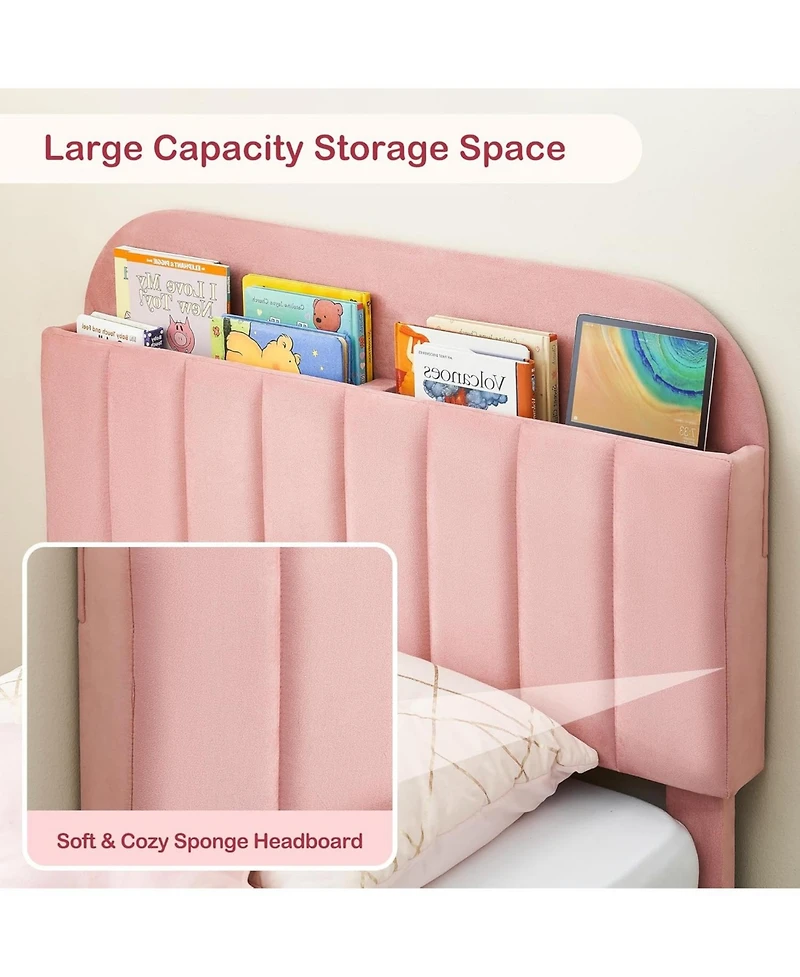 gaomon Set of 2 Twin Upholstered Bed Frames with Bookcase Headboard, Velvet Platform Design