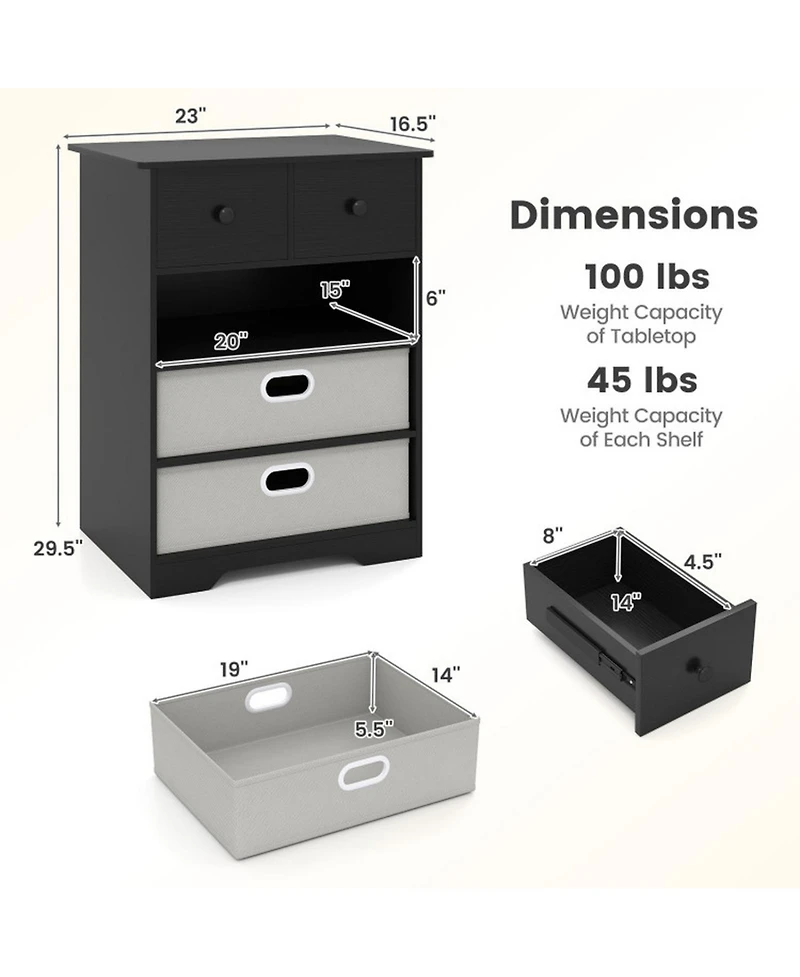 Gouun 4-Drawer Modern Chest Dresser with Open Shelf and Fabric Drawers