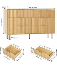 gaomon 55" Wide 7-Drawer Fluted Dresser, Modern Wooden Double Chest for Hallway