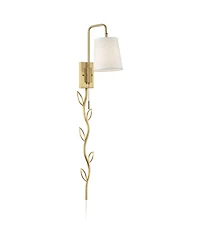 360 Lighting Luca Modern Swing Arm Wall Lamp with Cord Cover Warm Brass Plug-in Light Fixture Up Down Fabric Shade for Bedroom Bedside Reading