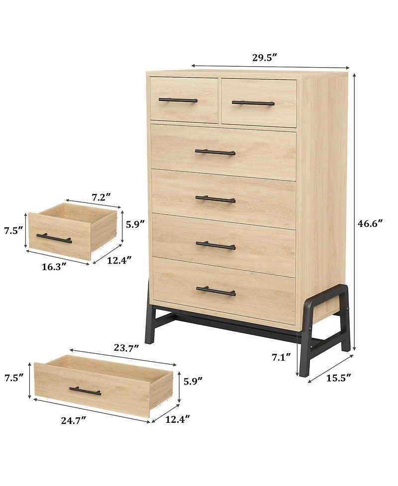 gaomon 6 Dresser for Bedroom, Freestanding 46.6 in Tall Drawer Dresser with Storage, Wooden Closet Storage Chest for Living Room, Bedroom