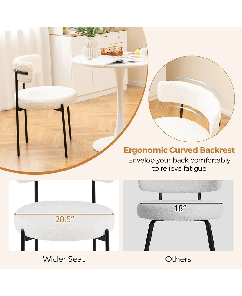 Gymax Round Dining Chairs Set of 2 with Curved Backrest Filled Sponge Metal Legs