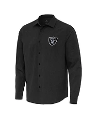 Antigua Men's Black Las Vegas Raiders Exposure Woven Long Sleeve Button-Up Shirt