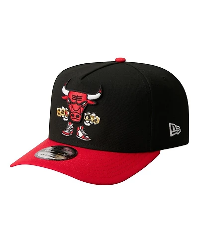 New Era Men's Black Chicago Bulls Injection Cartoon Logo A-Frame 9FIFTY Adjustable Hat