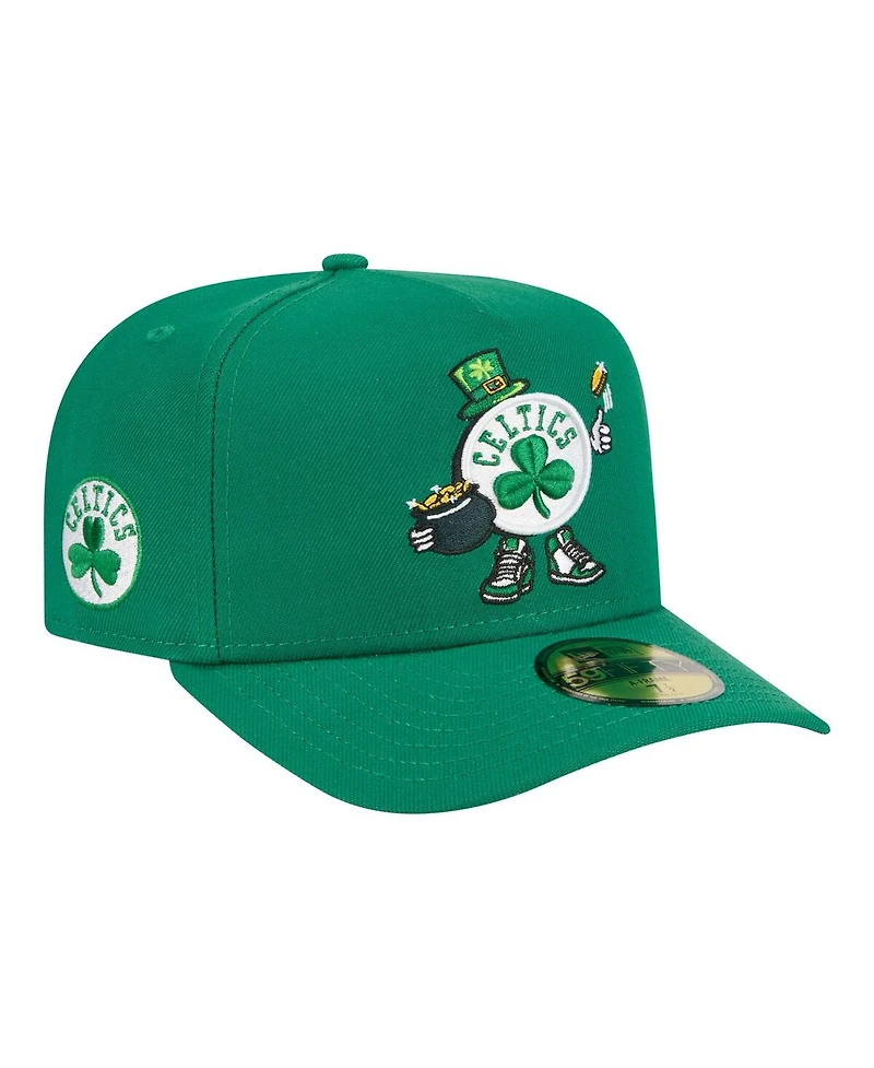 New Era Men's Kelly Green Boston Celtics Injection Cartoon Logo A-Frame 59FIFTY Fitted Hat