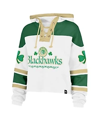 '47 Brand Women's White Chicago Blackhawks McLucky Cropped Lacer Hoodie