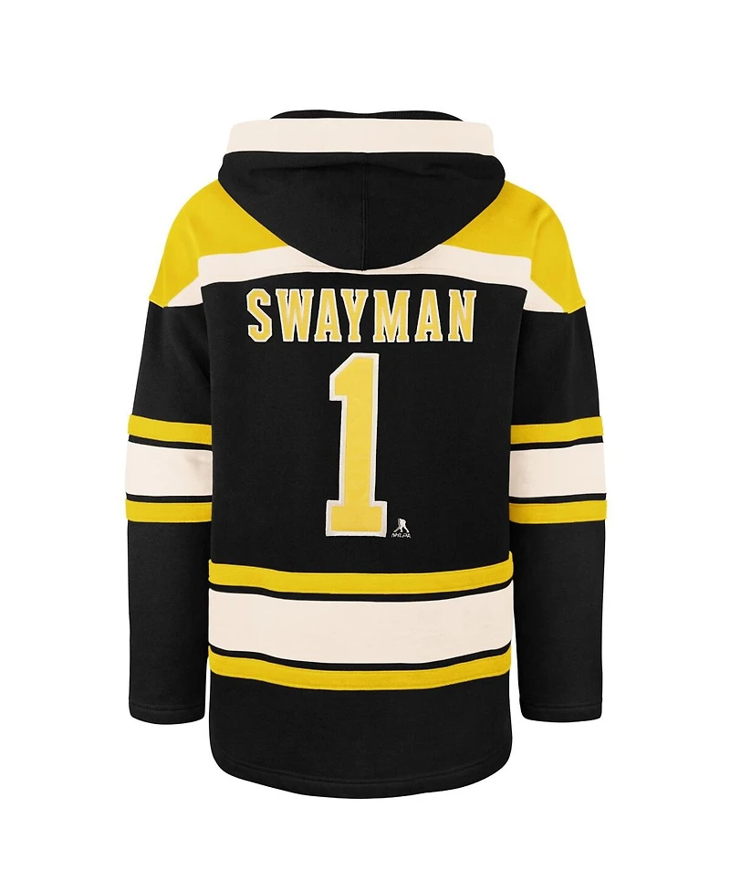 '47 Brand Men's Jeremy Swayman Black Boston Bruins Player Name Number Lacer Hoodie