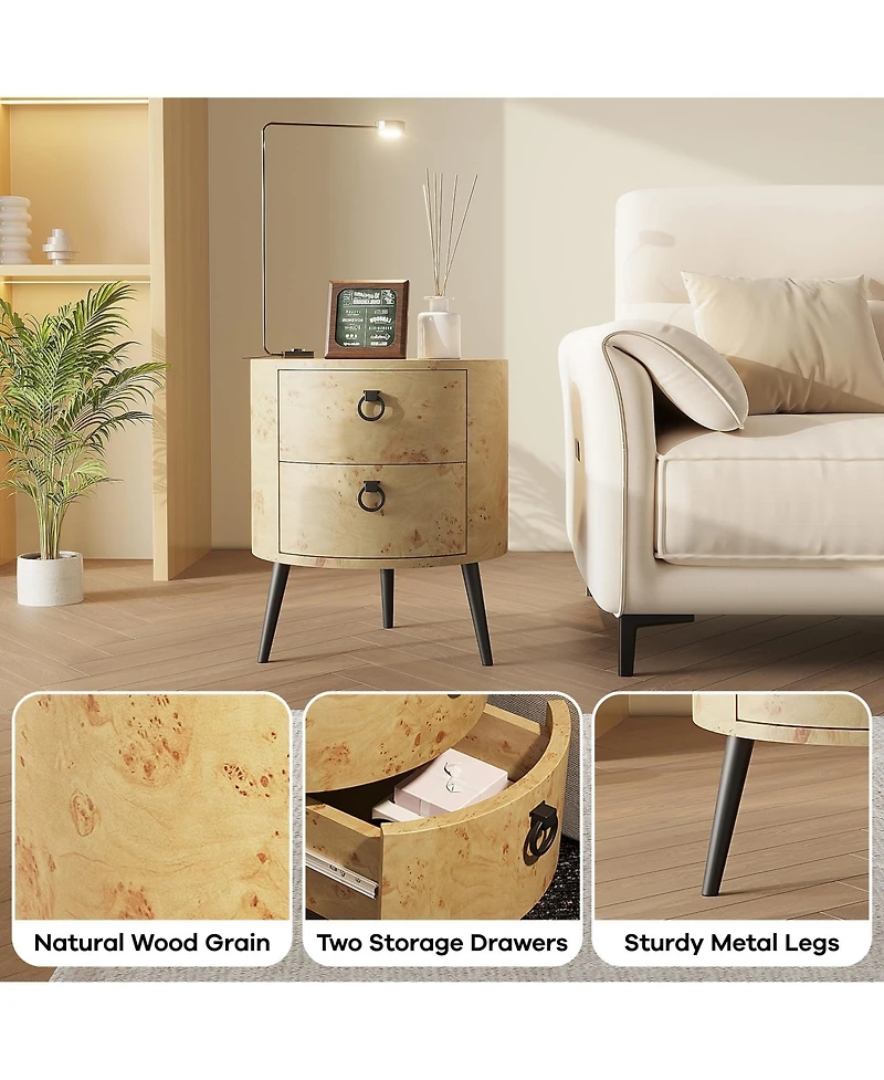 gaomon Round Side Table with Drawers (Bedside/Accent)