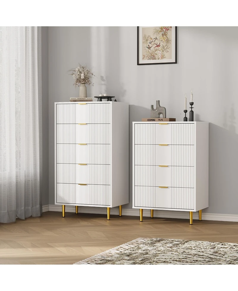gaomon Fluted Dresser for Bedroom with Drawers, Tall Modern Chest of Drawers with Metal Handle, Wooden Closet Clothes Storage Organizer