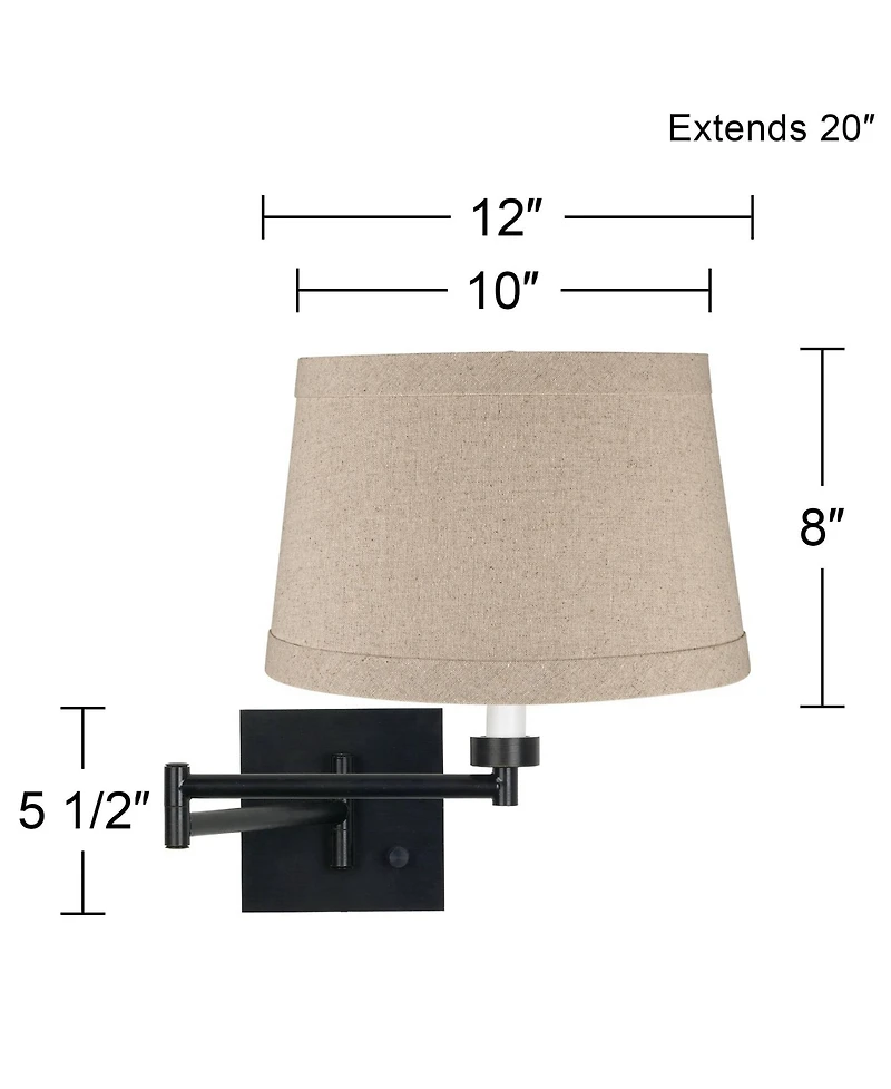 Franklin Iron Works Modern Swing Arm Wall Lamp Plug-In Light Fixture Linen Drum Shade for Bedroom Bedside Reading