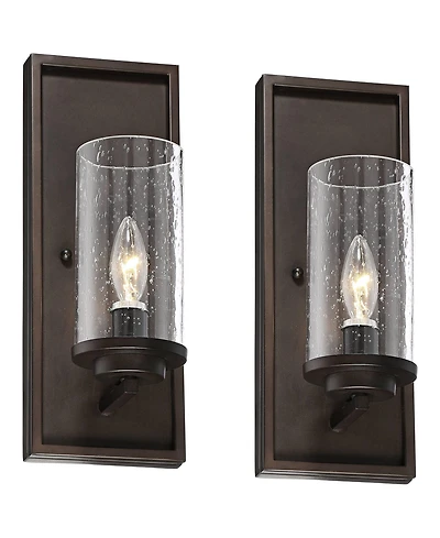 John Timberland Noble Rustic Industrial Wall Light Sconces Set of 2 Hardwired 6 3/4" Fixture Clear Seeded Glass for Bedroom House