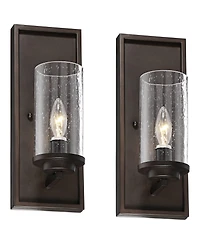 John Timberland Noble Rustic Industrial Wall Light Sconces Set of 2 Hardwired 6 3/4" Fixture Clear Seeded Glass for Bedroom House