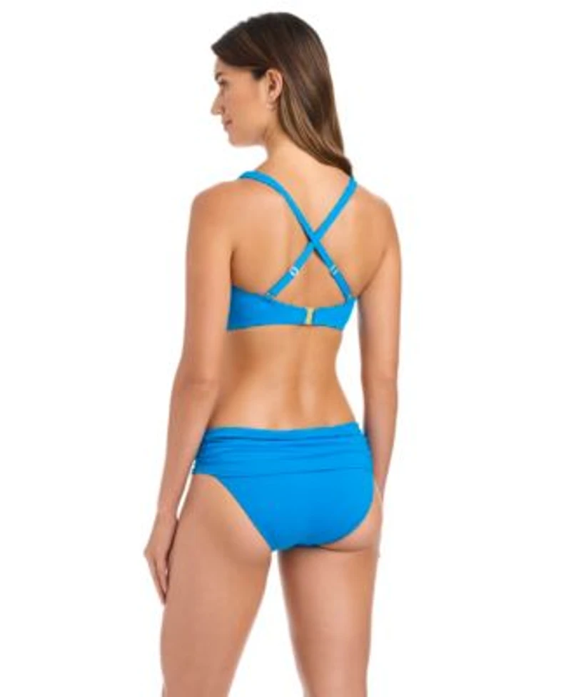 Bleu Rod Beattie Shirred Underwire Bikini D Cup Top Sarong Hipster Bikini Bottoms