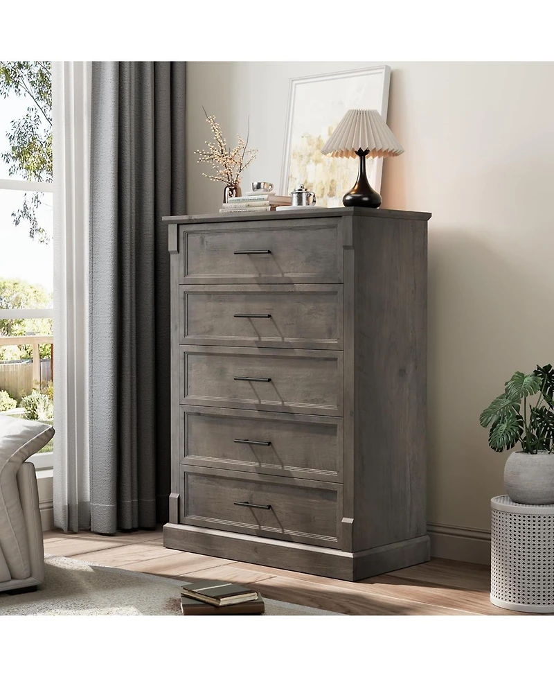 gaomon Farmhouse 5-Drawer Dresser, Wooden Chest for Bedroom Storage