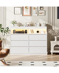 gaomon 6-Drawer Dresser with Led Lights & Charging Station, Modern Large Capacity Organizer