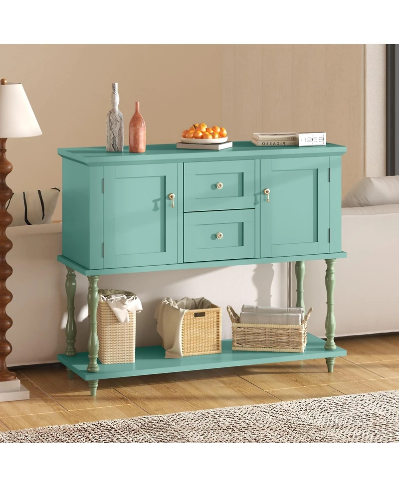 gaomon 42" Farmhouse Wooden Console Table with 2 Drawers, 2 Doors and Storage Shelf