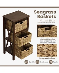 Gouun 3-Tier Narrow Nightstand with 2 Woven Baskets and X-Frame Design