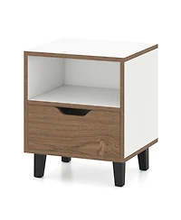 Gouun Color-Block Nightstand with Drawer, Open Shelf and Metal Legs