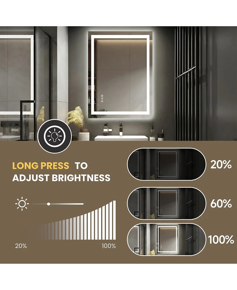 Busdays 20 x 28 Inch Frameless Led Bathroom Mirror Smart Touch Bright Light Modern Wall Mounted Vanity Mirror