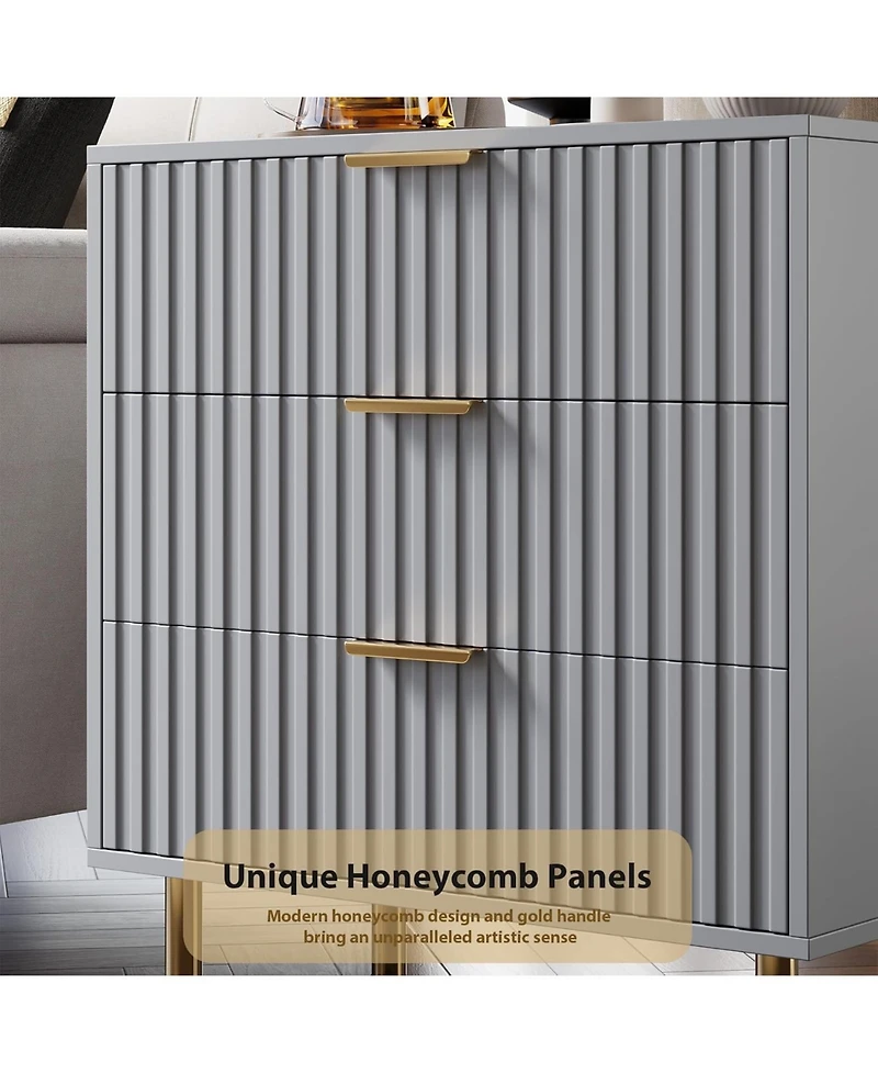 gaomon 3-Drawer Fluted Dresser, Modern Nightstand with Metal Handles & Deep Drawers