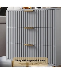 gaomon 3-Drawer Fluted Dresser, Modern Nightstand with Metal Handles & Deep Drawers