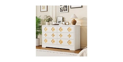 gaomon 6 Drawer Dresser for Bedroom, Wide Dresser, Boho Chest of Drawers, Wooden Chest with Clothes Storage Cabinet