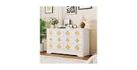gaomon 6 Drawer Dresser for Bedroom, Wide Dresser, Boho Chest of Drawers, Wooden Chest with Clothes Storage Cabinet