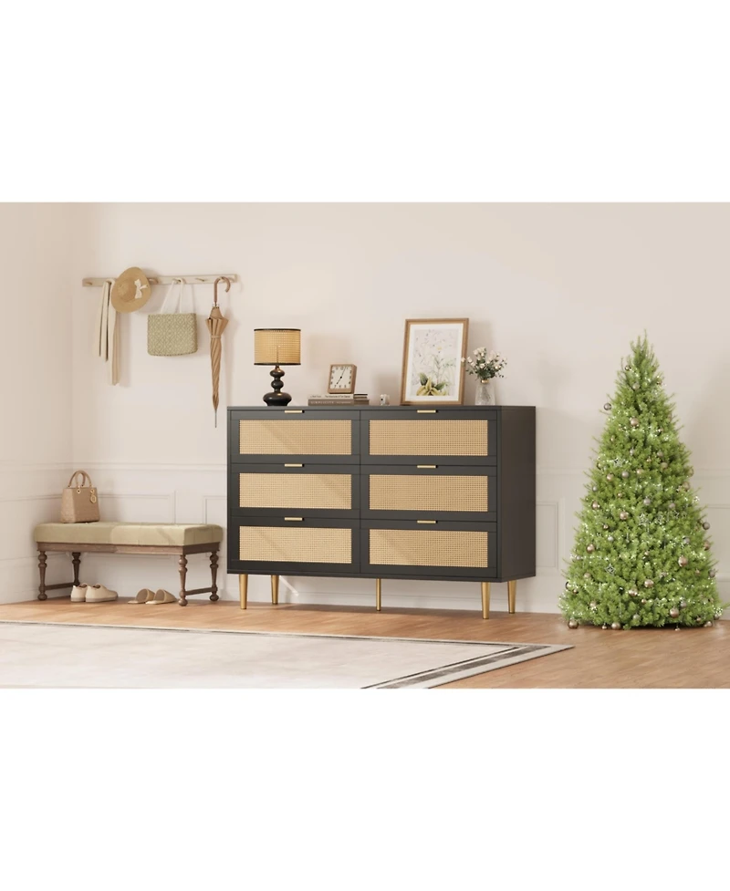 gaomon 6 Drawer Rattan Dresser for Bedroom