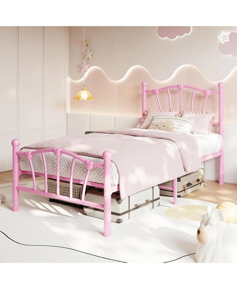 gaomon Twin Xl Metal Bed Frame with Heart Headboard and Footboard, Heavy-Duty Platform