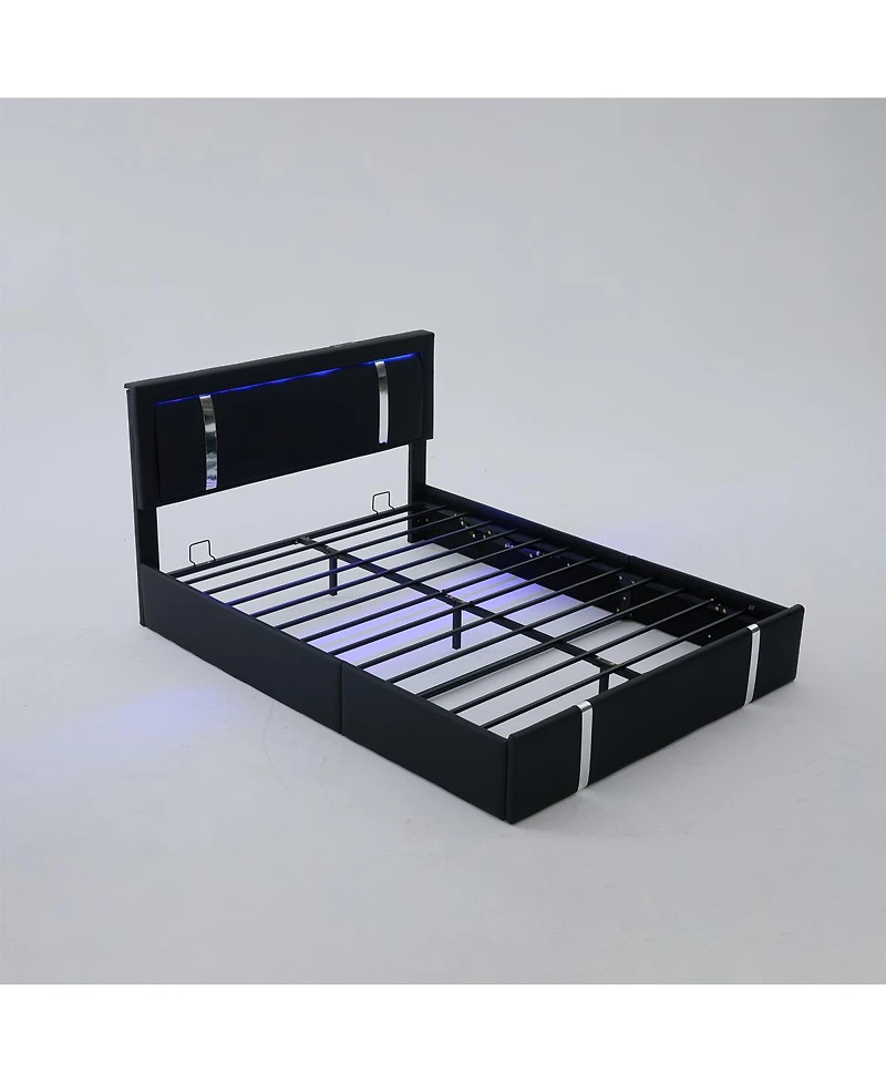 Streamdale Furniture Led Bed with Usb-c, Faux Leather