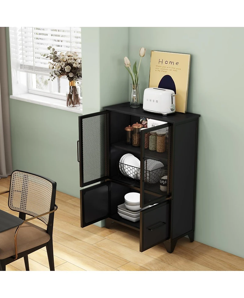 Streamdale Furniture Metal Storage Cabinet with 4 Doors and Adjustable Shelf