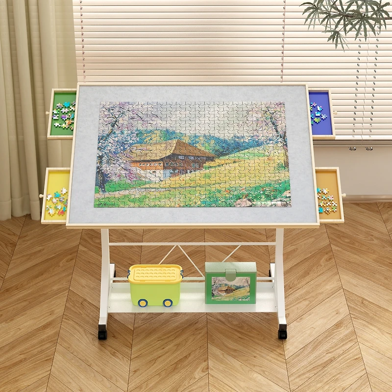 Streamdale Furniture Wooden Tilting Puzzle Table with Drawer Legs and Wheels