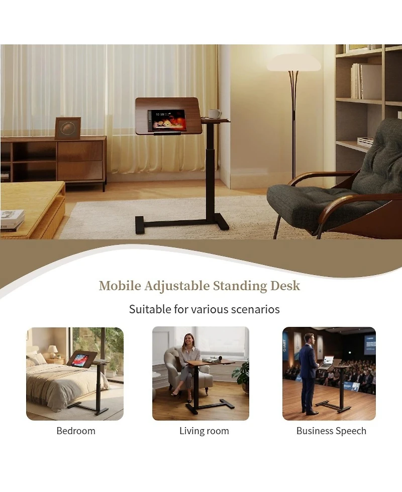 Streamdale Furniture Adjustable Rolling Overbed Desk with Flip Top