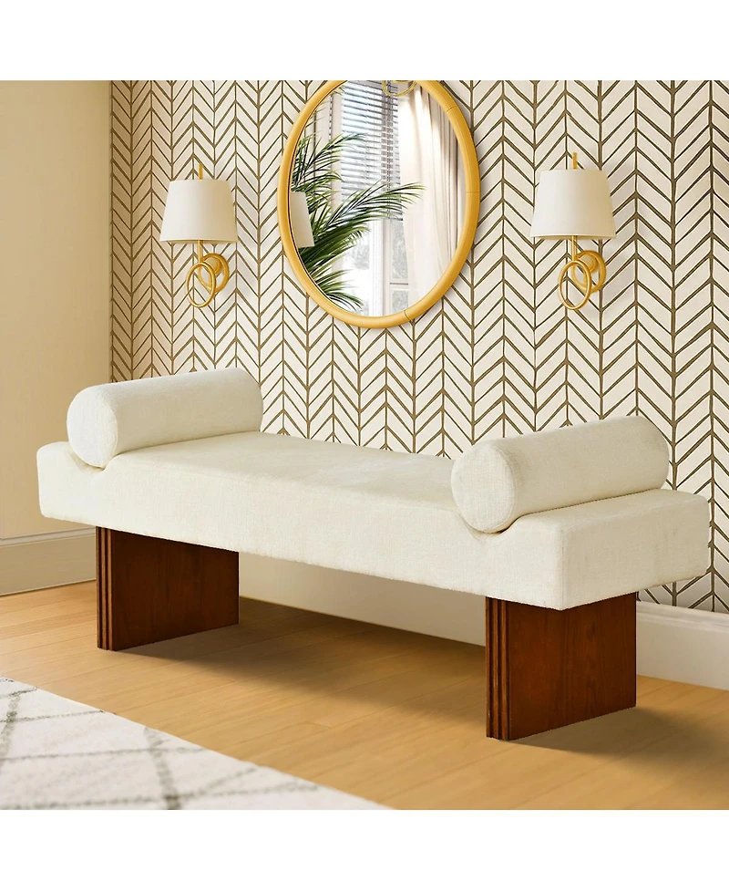 Maison Boucle 60" Chenille Bedroom Bench, End of Bed Upholstered Bench with Bolsters