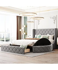 Streamdale Furniture Velvet Storage Bed w/Wingback Headboard and Drawer