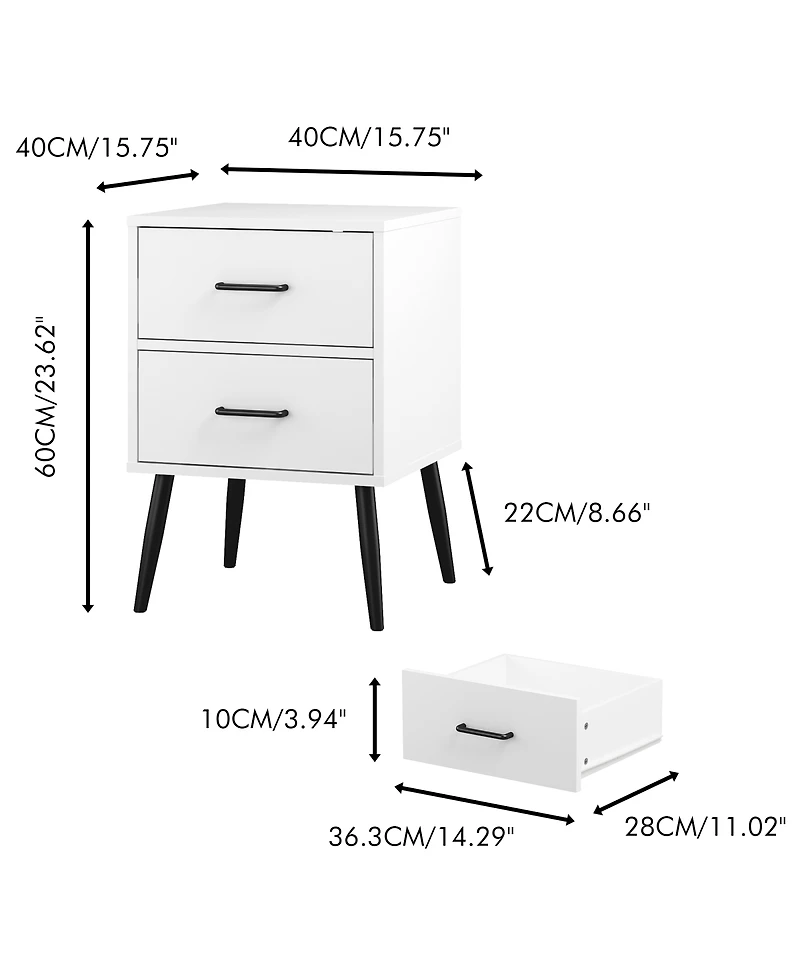 Streamdale Furniture Modern 2-Drawer Nightstand with Metal Accents