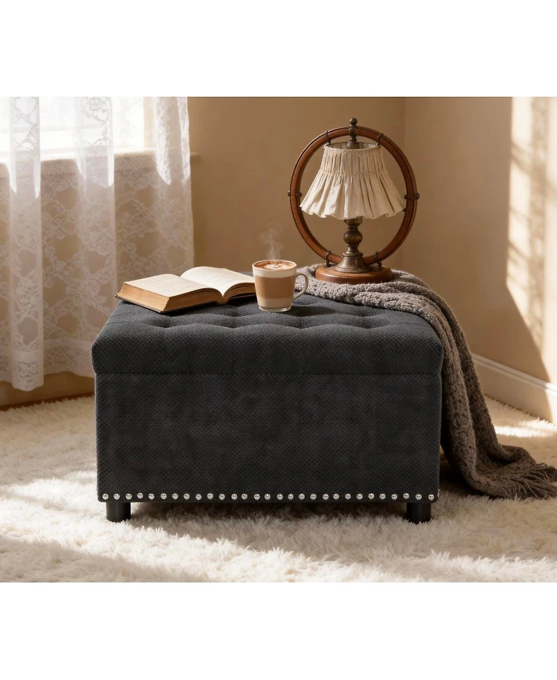 Streamdale Furniture Tufted Storage Ottoman with Nailhead Trim