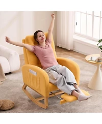 Rainsken Modern Plush Teddy Rocking Recliner Chair, Comfort Accent Chair with Hidden Side Pocket and Pull-out Footrest for Living Rooms, Balcony