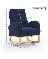 Rainsken Teddy Fabric Accent Rocking Chair, Leisure Recliner with Side Pocket and Retractable Footstool for Living Room, Balcony