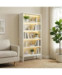 Streamdale Furniture Led 5-Tier Tall Bookcase with Storage