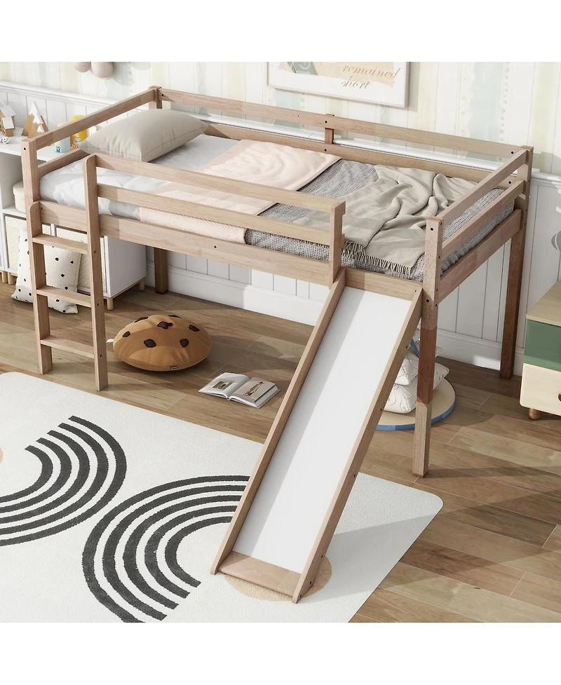 Streamdale Furniture Low Loft Bed with Slide and Ladder