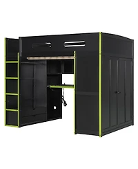 Streamdale Furniture Wood Loft Bed w/Desk, Wardrobe, Storage, Rgb Light