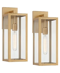 John Timberland Titan Modern Outdoor Wall Light Fixtures Set of 2 Soft Gold Rectangular Frame Clear Glass for Post Exterior Barn
