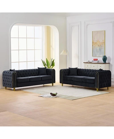 Streamdale Furniture 3+3 Velvet Chesterfield Sofa with Gold Legs